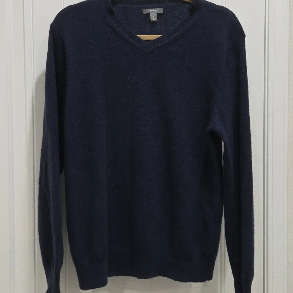 Apt. 9 100% Cashmere V-Neck Sweater Navy Blue Men's LG
